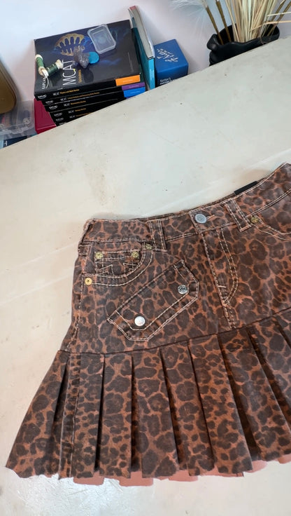 Leopard Print Denim True Religion pleated skirt